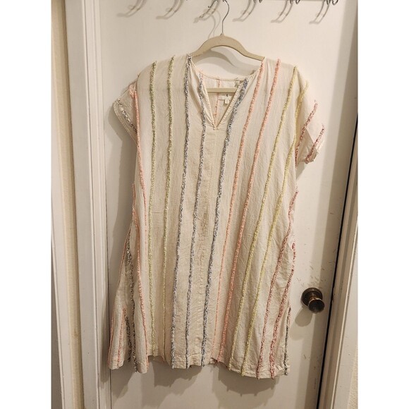 Lou & Grey Size Small Cotton Blend Fringe‎ Swing Boho  Lagenlook Mini Dress - Picture 1 of 8